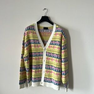 ASOS DESIGN KNIT CARDIGAN WITH ALL OVER KITSCH PATTERN
